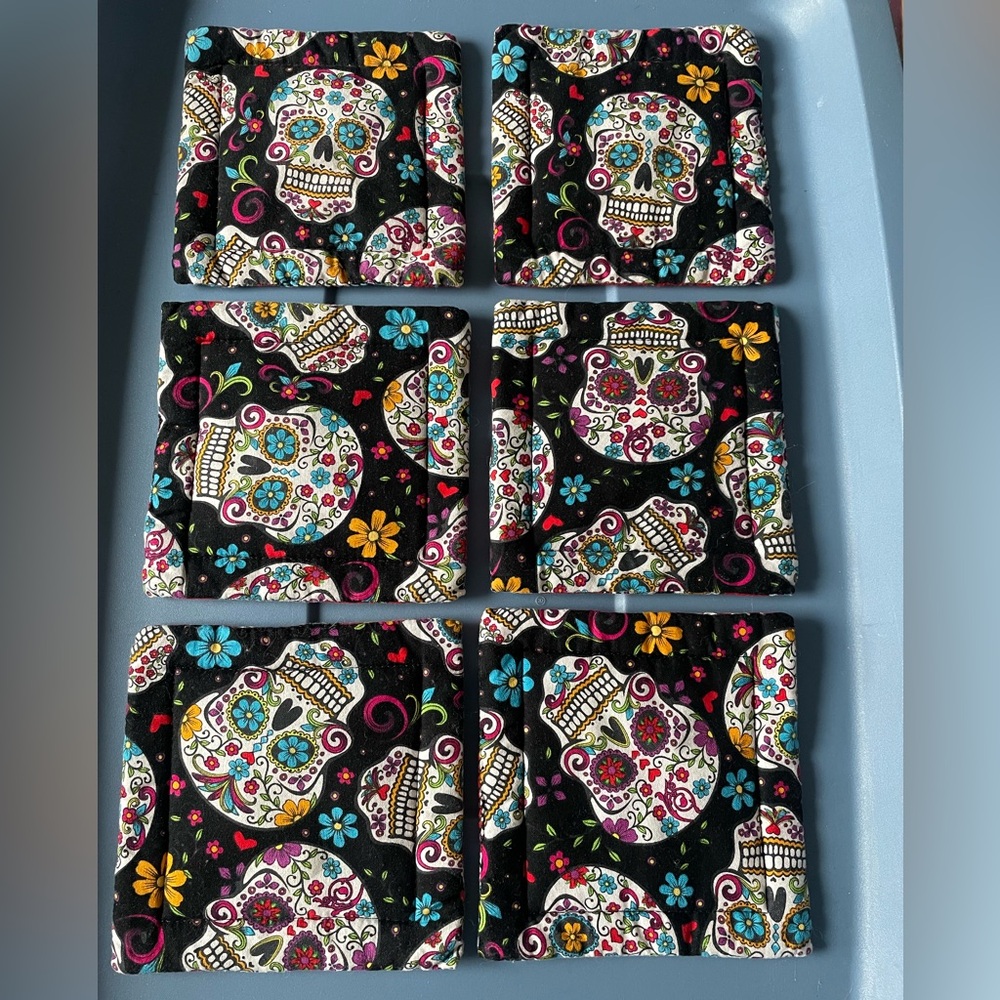 Dia de los Muertos - Sugar Skull Coasters - handmade, washable, reversible